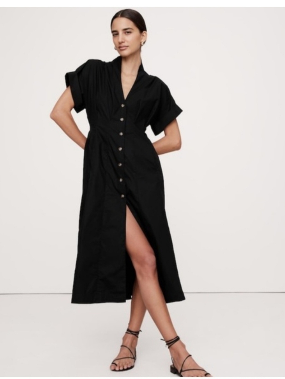 Banana Republic  Black Cotton Poplin Fit & Flare Dress